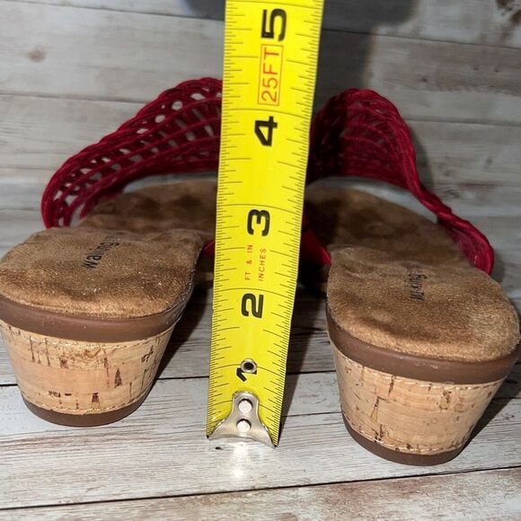 WALKING CRADLES Red Kudos Cork Wedge Heel Sandals Size 6WW Tiny Pillows Insoles - Picture 5 of 16